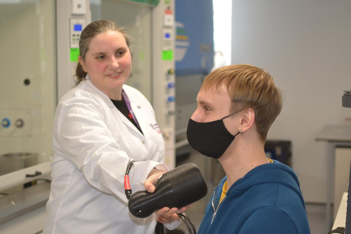 A researcher at Loughborough University demonstrates the Hybrid Gamma Camera