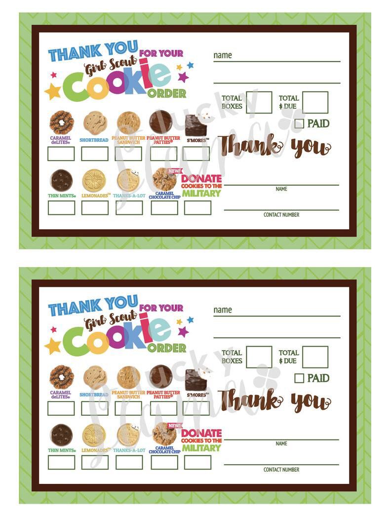 ABC Girl Scout Cookie Order Form 8 Cookies No GF Cookie Etsy Girl