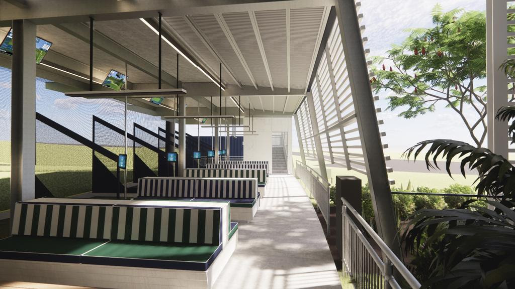 An artist impression of the driving range bays at Swing City golf development.