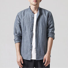 INCERUN Mens Vertical Striped Printing Shirt