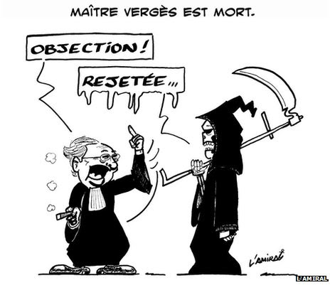 Cartoon of Jacques Verges (republished by permission of the cartoonist, L'Amiral)