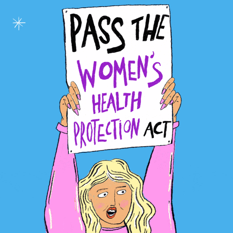 Image of a woman holding up a sign that says "pass the women's health protection act"