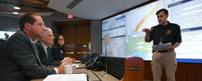 Secretary Azar receiving hurricane update in the Secretary's Operations Center