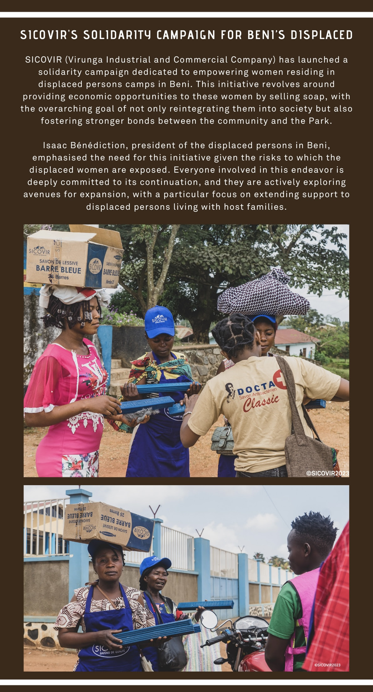 SICOVIR (Virunga Industrial and Commercial Company) has launched a solidarity campaign dedicated to empowering women residing in displaced persons camps in Beni.