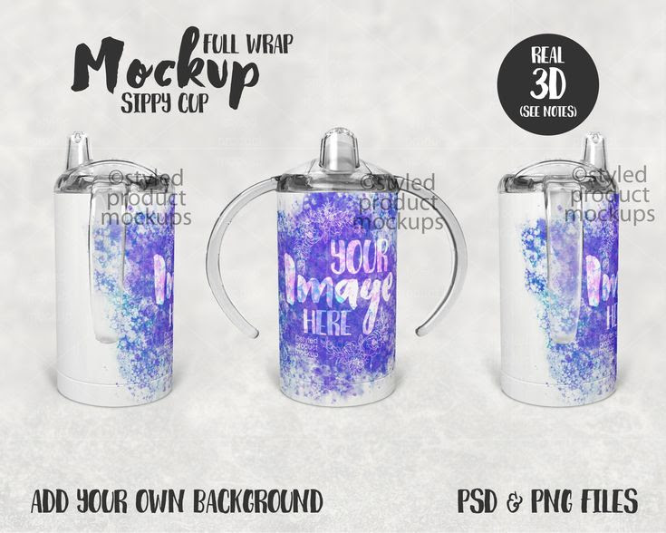 Dye sublimation sippy cup tumbler full wrap view Mockup Add your own