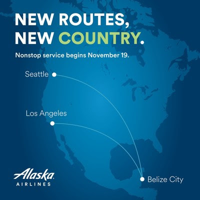 Starting Nov. 19, Alaska will fly nonstop from both Los Angeles and Seattle to Belize City, a new international destination.