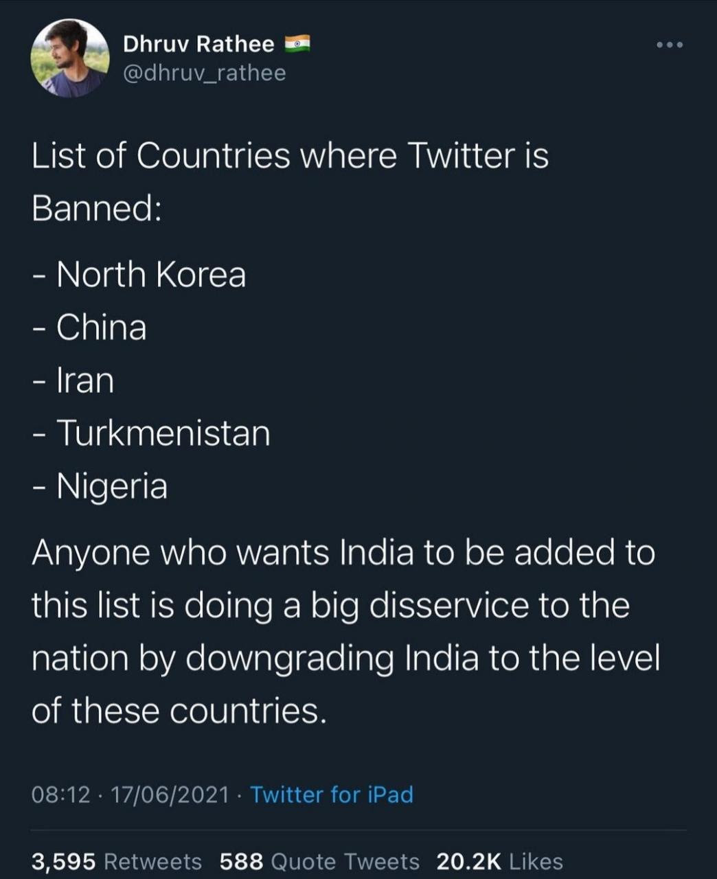 Indian YouTuber belittles Nigeria as he says countries where Twitter is banned are a "downgrade"