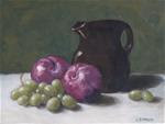 Brown Jug with Plums - Posted on Tuesday, February 10, 2015 by Helene Adamson