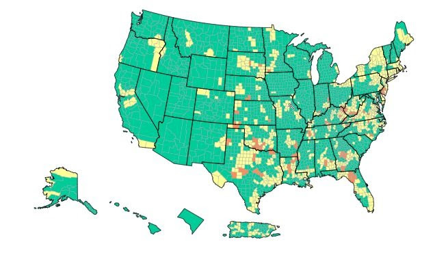 U.S. map showing COVID-19 Community Levels