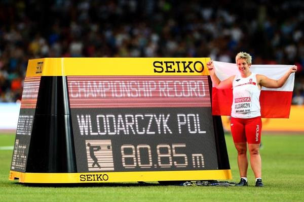 Anita Wlodarczyk with her hammer-winning figures at the IAAF World Championships, Beijing 2015 (Getty Images)