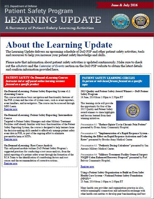 June 2016 Learning Update Screenshot Screenshot of June 2016 DoD PSP Learning Update