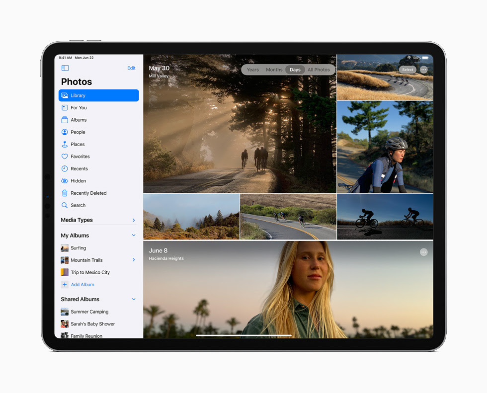 iPad Pro 顯示「照片」app 的側邊欄。