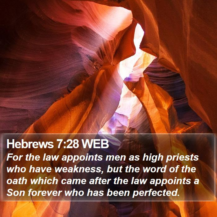 Hebrews 7:28 WEB - For the law appoints men as high priests who have - Bible Verse Picture