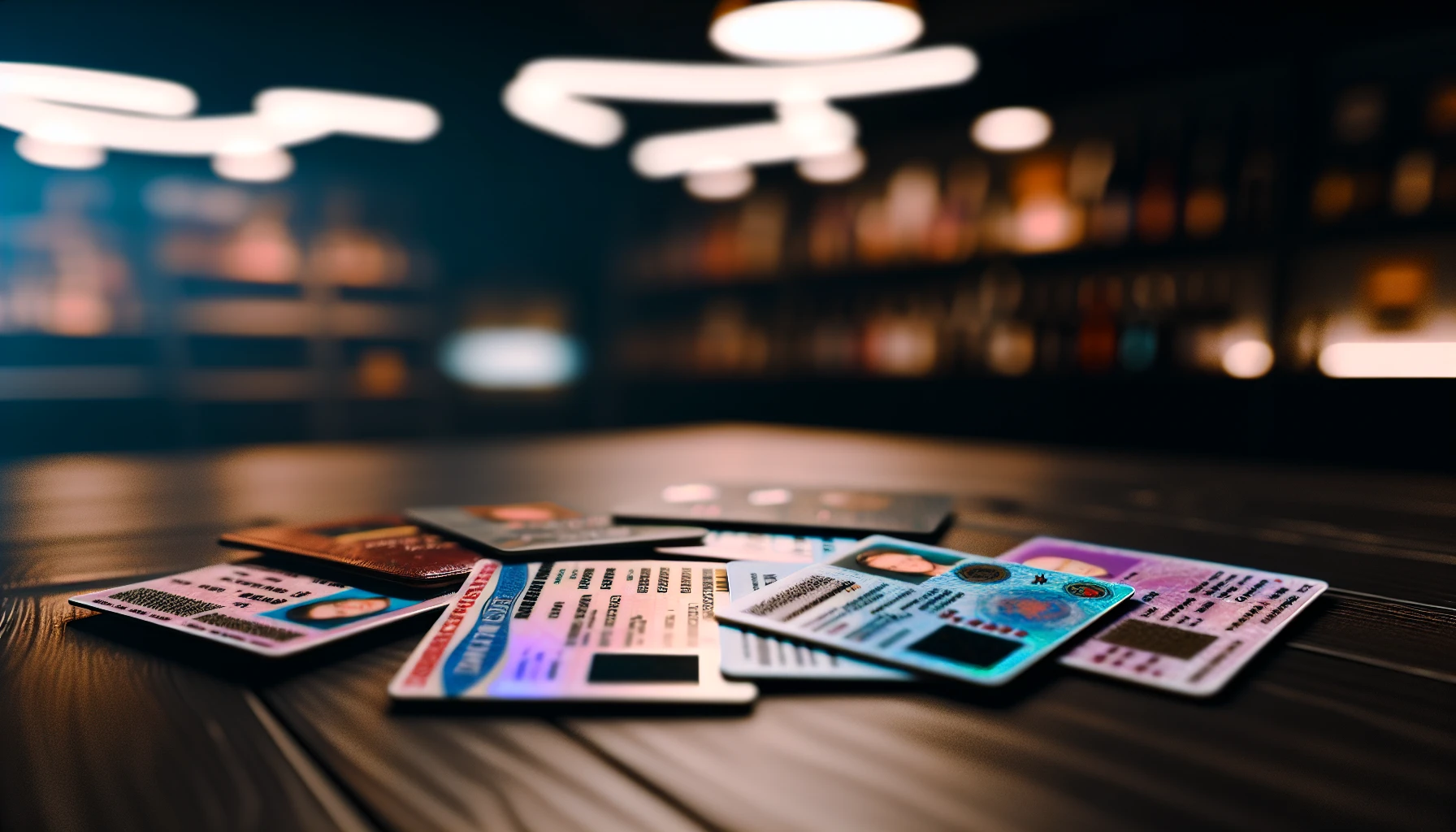 An assortment of fake IDs with advanced security features