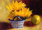 Blue and White Basket with Sunflowers - Posted on Monday, January 26, 2015 by Dorothy Woolbright