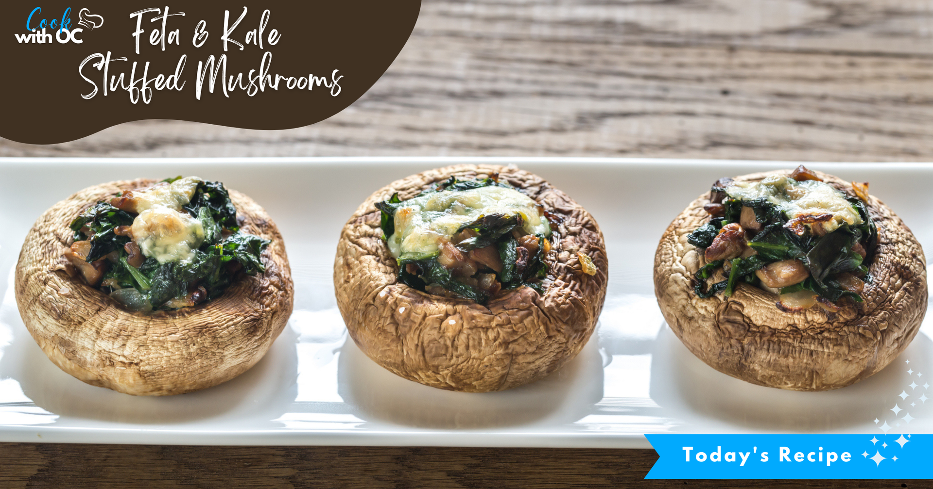 Feta and Kale Stuffed Mushrooms on plate