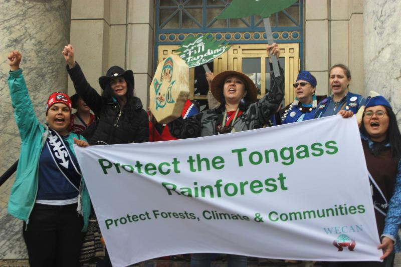 The WECAN Tongass delegation and allies cheer for the protection of the Tongass National Forest in Alaska during the _Turn Out for they Tongass_ Rall