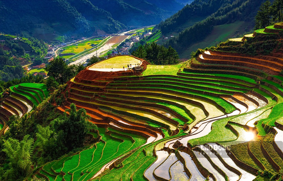 Màu vàng của đất chưa cấy, màu trắng loang loáng của nước đã đổ, màu xanh của nương mạ, màu đỏ của hoa gạo, màu bàng bạc của dòng suối chảy vắt qua giữa thung lũng cùng vô số màu sắc từ những chiếc váy áo, từ cuộc sống lao động hăng say đã làm nên những mùa xuân miền núi.