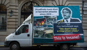 Hungarian govt runs van in Brussels with billboard opposing mass Muslim migration, cops stop it and arrest driver
