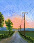 ORIGINAL PAINTING SUNSET WITH UTILITY POLES - Posted on Tuesday, February 10, 2015 by Sue Furrow