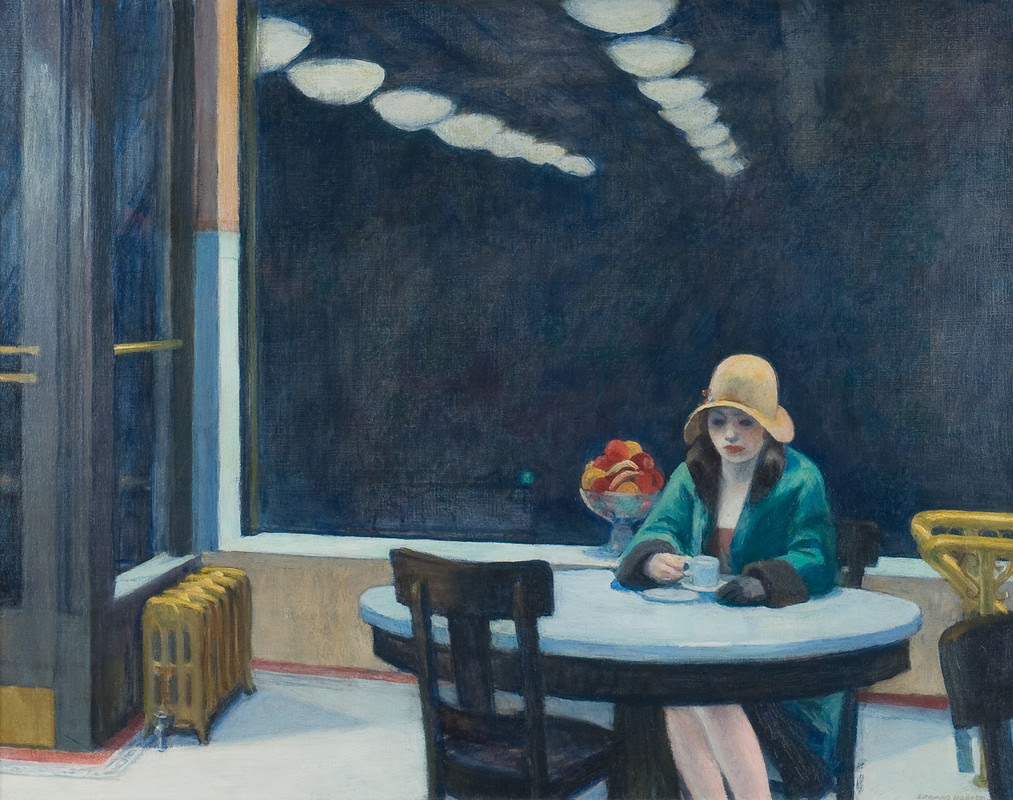 Edward Hopper, Automat, 1927. Oil on canvas, 28 1/8 × 35 in. (71.4 × 88.9 cm). Des Moines Art Center; purchased with funds from the Edmundson Art Foundation, Inc. © 2022 Heirs of Josephine N. Hopper/Licensed by Artists Rights Society (ARS), New York. Photograph by Rich Sanders