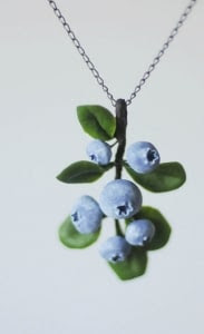 Blueberry rustic pendant - Blueberry jewelry - Botanical unique necklace - organic form blue and green necklace - Boho chic