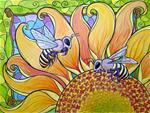 Bees and Sunflower - Posted on Saturday, February 28, 2015 by Ande Hall