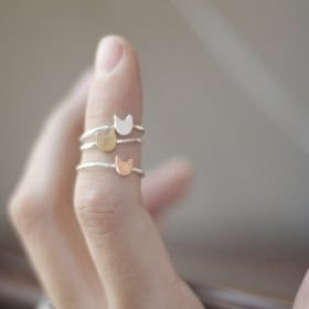 Cat's Meow ||| One Sterling Silver Kitty Cat Stack Ring - Brass / Copper or Sterling Silver Cat Ring - Handcrafted Love cat