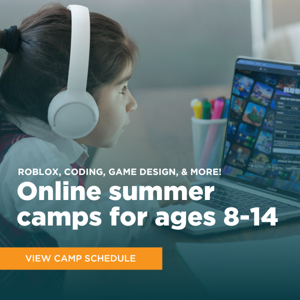 Online summer camps for ages 8-14. Roblox, coding, game design & more. Click link to view camp schedule ->