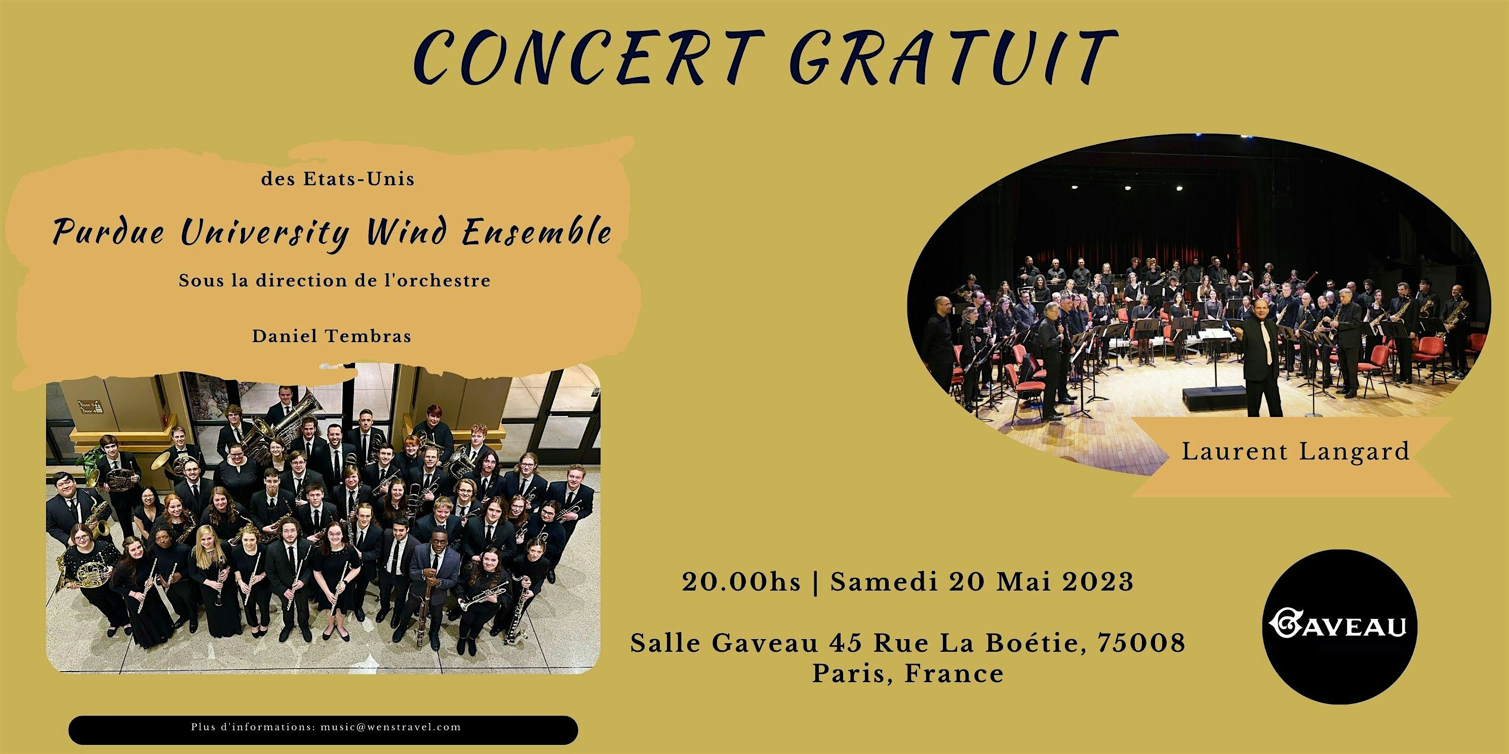 Concert Gratuit Purdue University W. E. & l'Orchestre d'Harmonie de Pantin