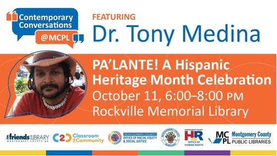 Author Tony Medina to Join ‘Contemporary Conversations’ Series on Oct. 11 in Celebration of National Hispanic Heritage Month 
