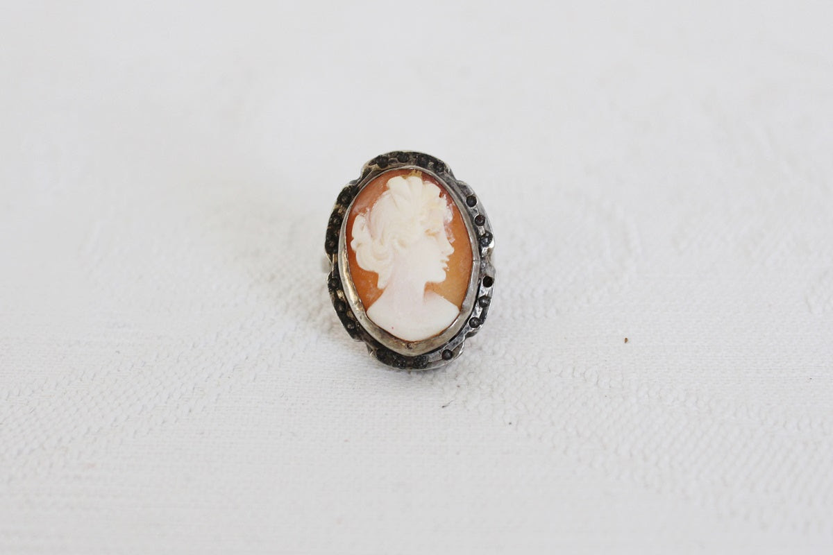 ART DECO CAMEO STERLING SILVER RING - SIZE U