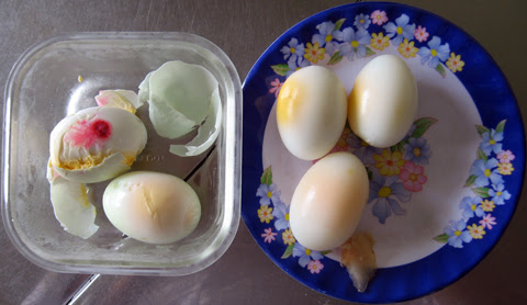 Trứng ngâm hóa chất trở nên cứng, vón cục như bột