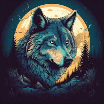 Premium Photo | Beautiful wolf illustration design as portrait