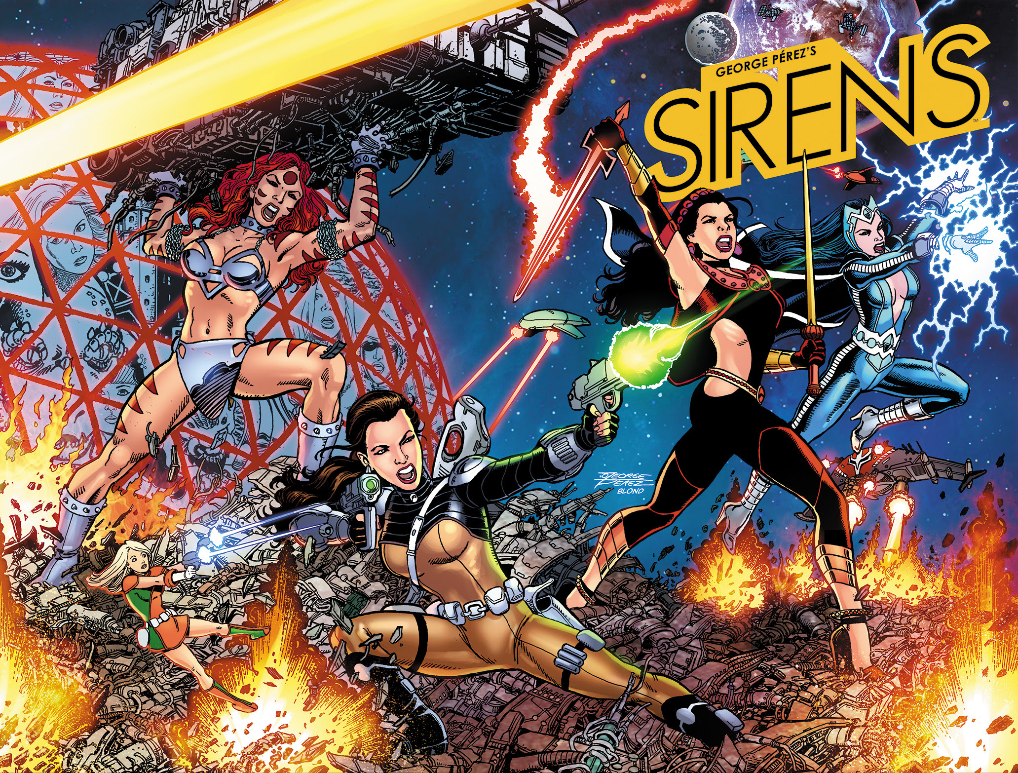 GEORGE PÉREZ'S SIRENS #1 Wraparound Right-Side Cover A by George Pérez