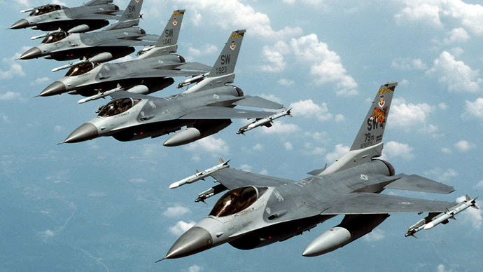 Five U.S. Air Force F-16 fighter jets (Reuters/USAF/Staff Sgt. Greg L. Davis) 
