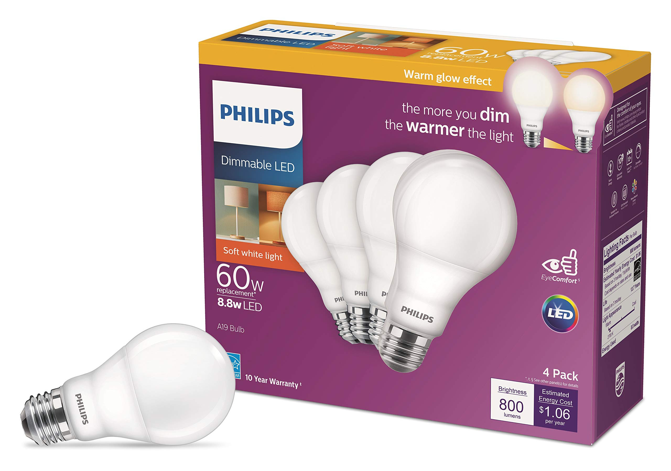 Philips LED A19 Light Bulbs with Warm Glow Effect