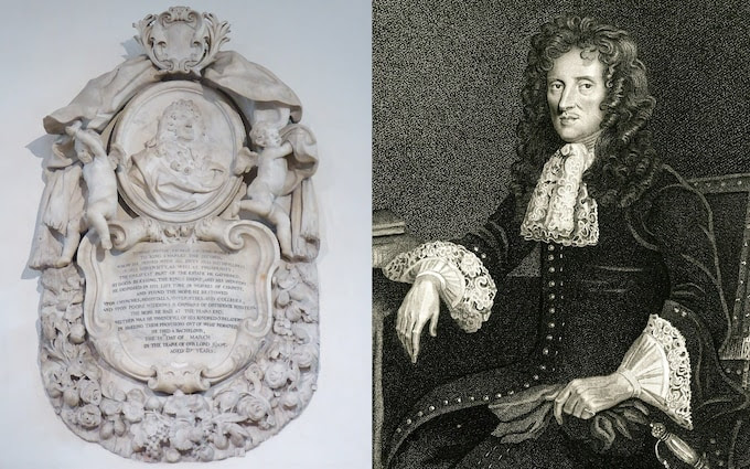 The Rustat memorial (L) of Tobias Rustat (R)