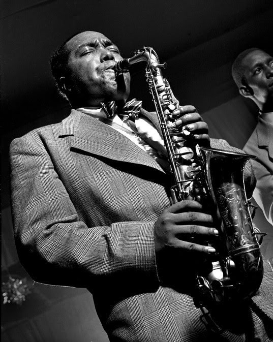 Herman Leonard photograph of saxaphonist