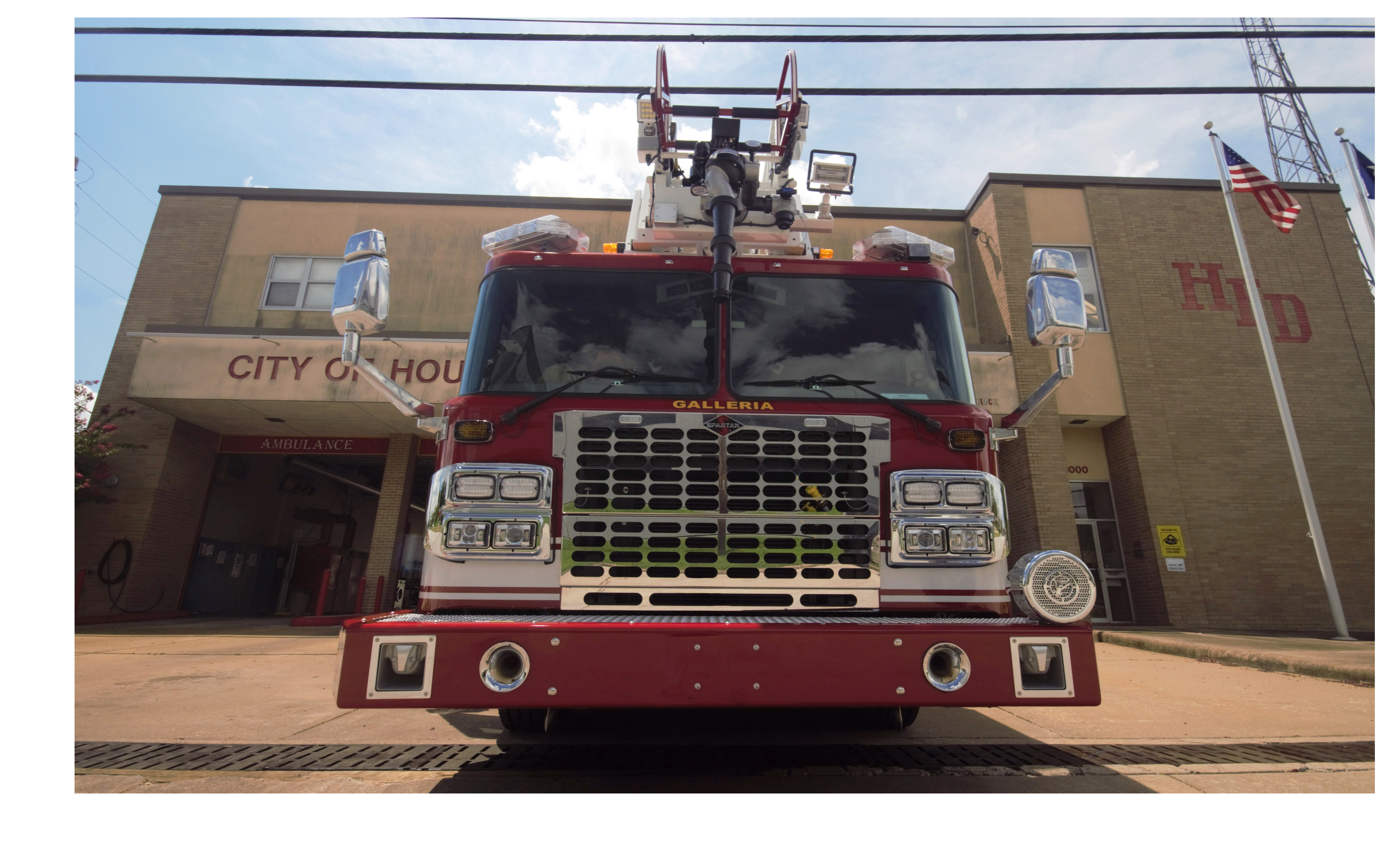 HFD Ladder 28 front view in front of fire station