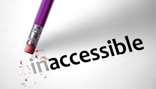 Pencil eraser erasing the first two letters of the word inaccessible