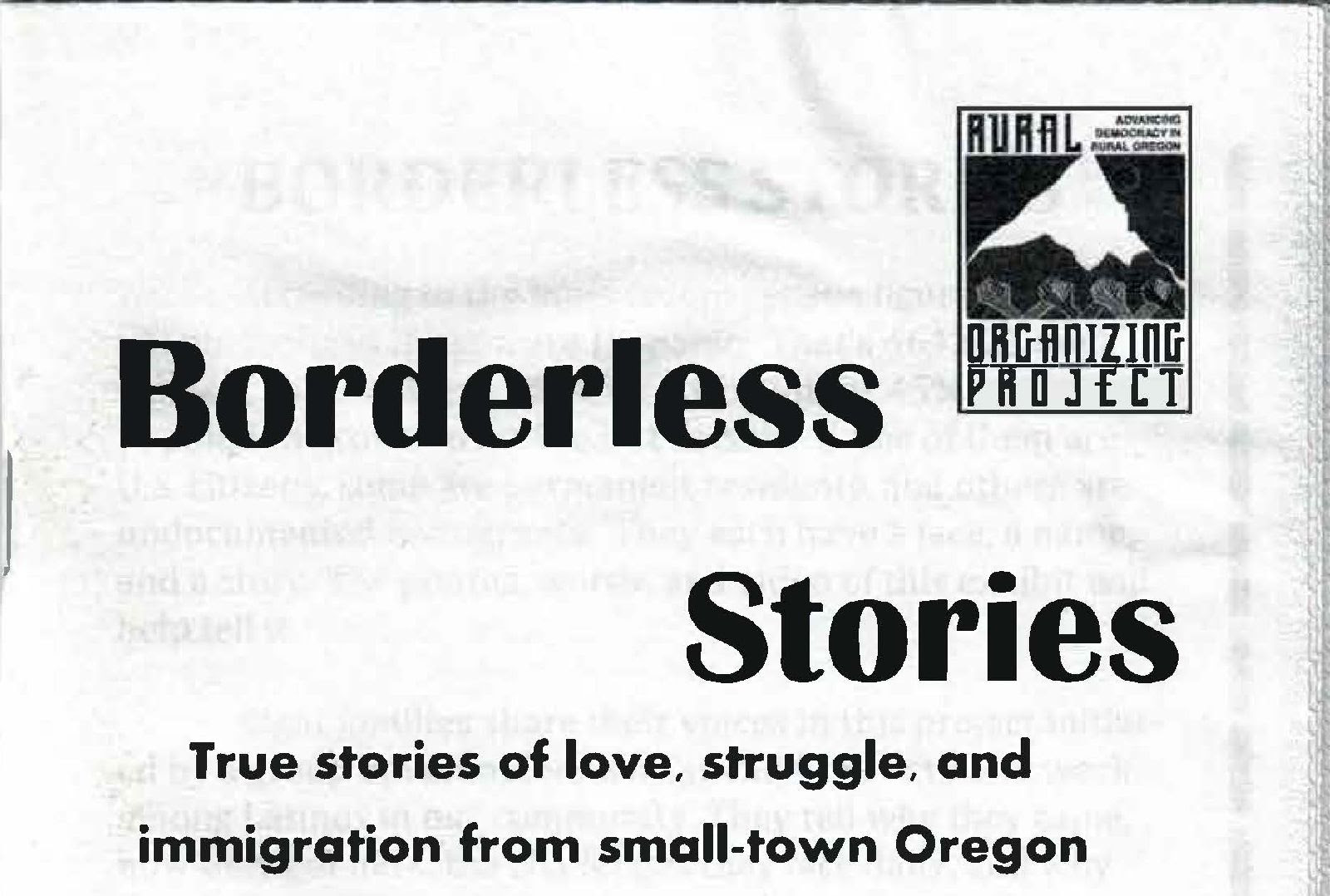 Cover of Borderless Stories exhibit zine, 2011