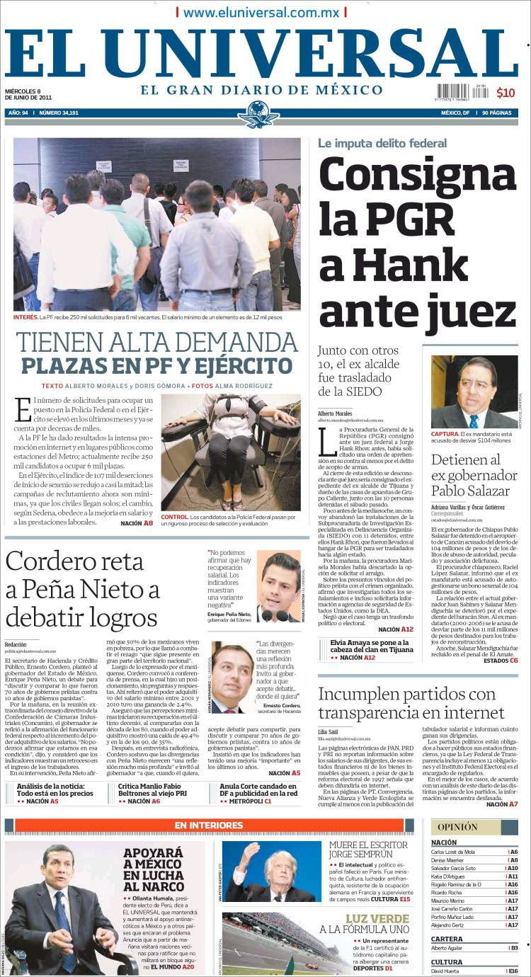 Portada de El Universal (México)