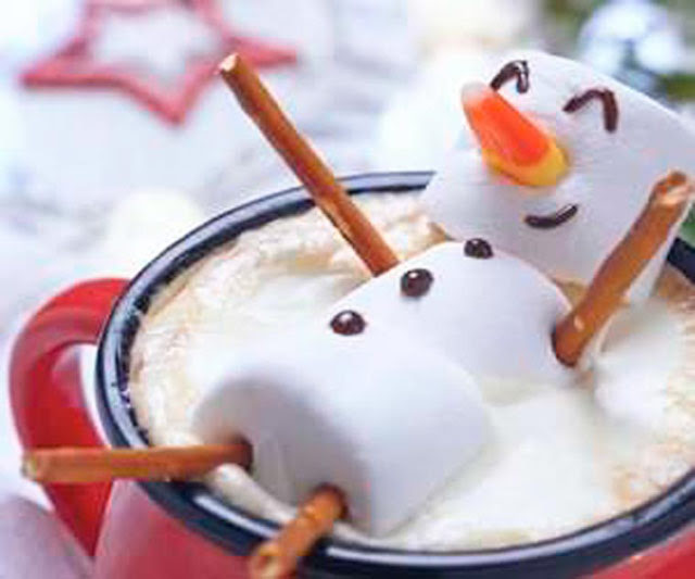 Funny Pics~ Snowman marshmallows in hot chocolate