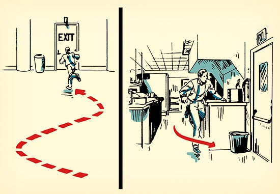 man running for exit active shooter situation illustration