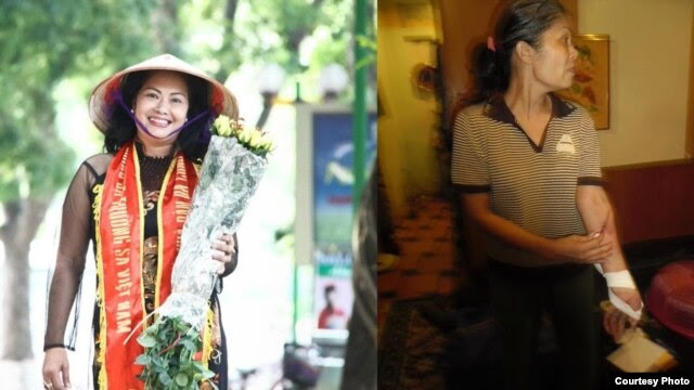 Bà Bùi Thị Minh Hằng trước và sau 5 tháng tù đầu tiên. Thượng nghị sĩ Bill Cassidy đã gửi thư thẳng vào trại giam cho bà Minh Hằng vào ngày 9/9/2015.