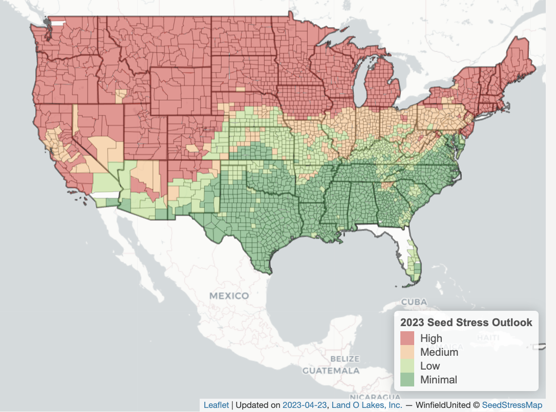 WinField United Seed Stress Map from April 23, 2023