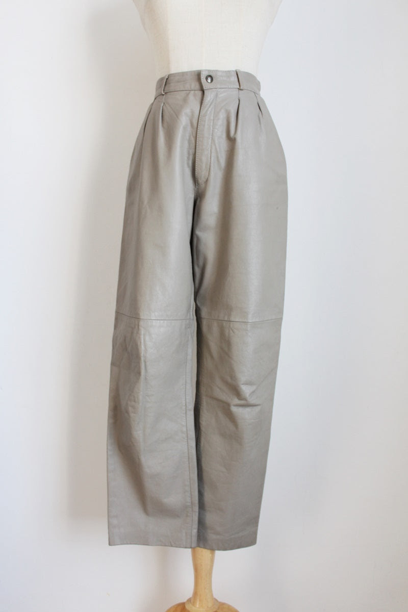 100% LEATHER VINTAGE GREY HIGH WAIST TROUSERS - SIZE 6