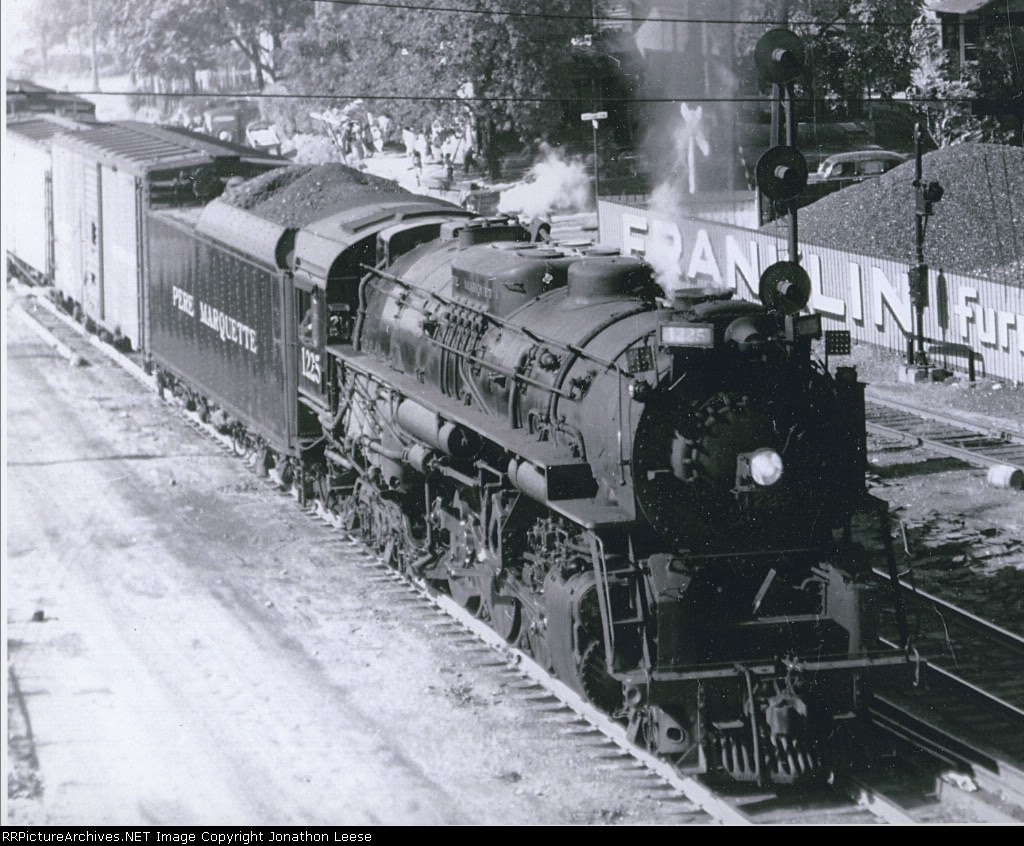 Pere Marquette #1225 pulling a freight east in 1950