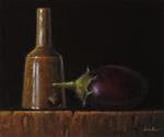 Still Life with Amber Mallet Bottle and Baby Eggplant - Posted on Wednesday, April 8, 2015 by Darla McDowell